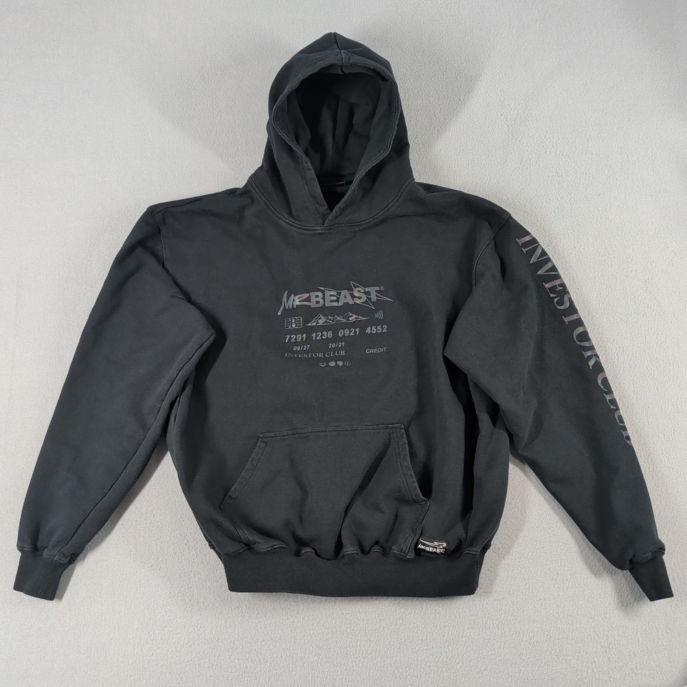 MrBeast Investor Club Hoodie Black Mens Size Large "Sub to Beast" Graphic‎